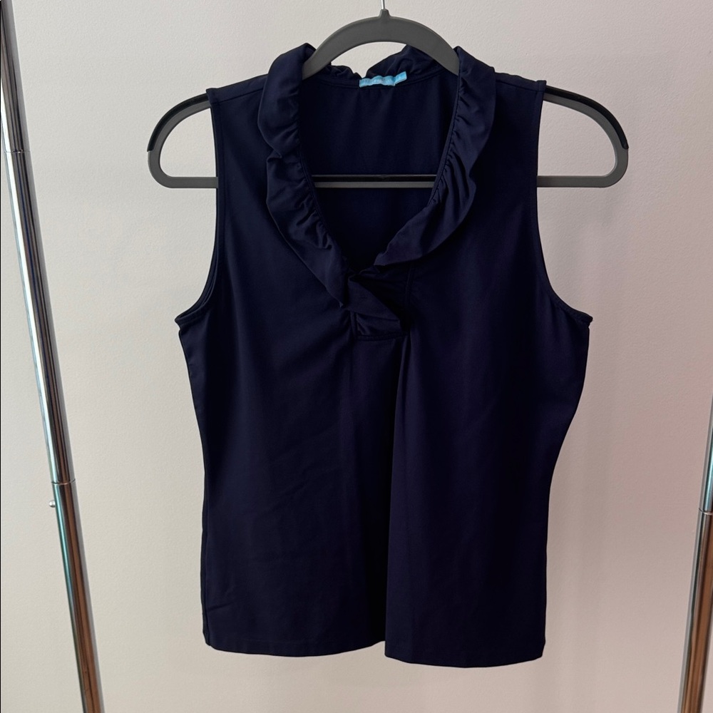 J. McLaughlin Navy Ruffled Blouse